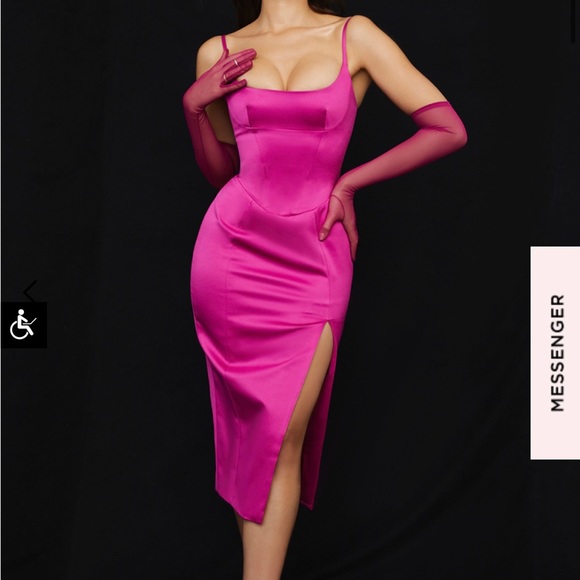 House of CB- Casimira - PINK SATIN CORSET MIDI DRESS - Picture 6 of 12